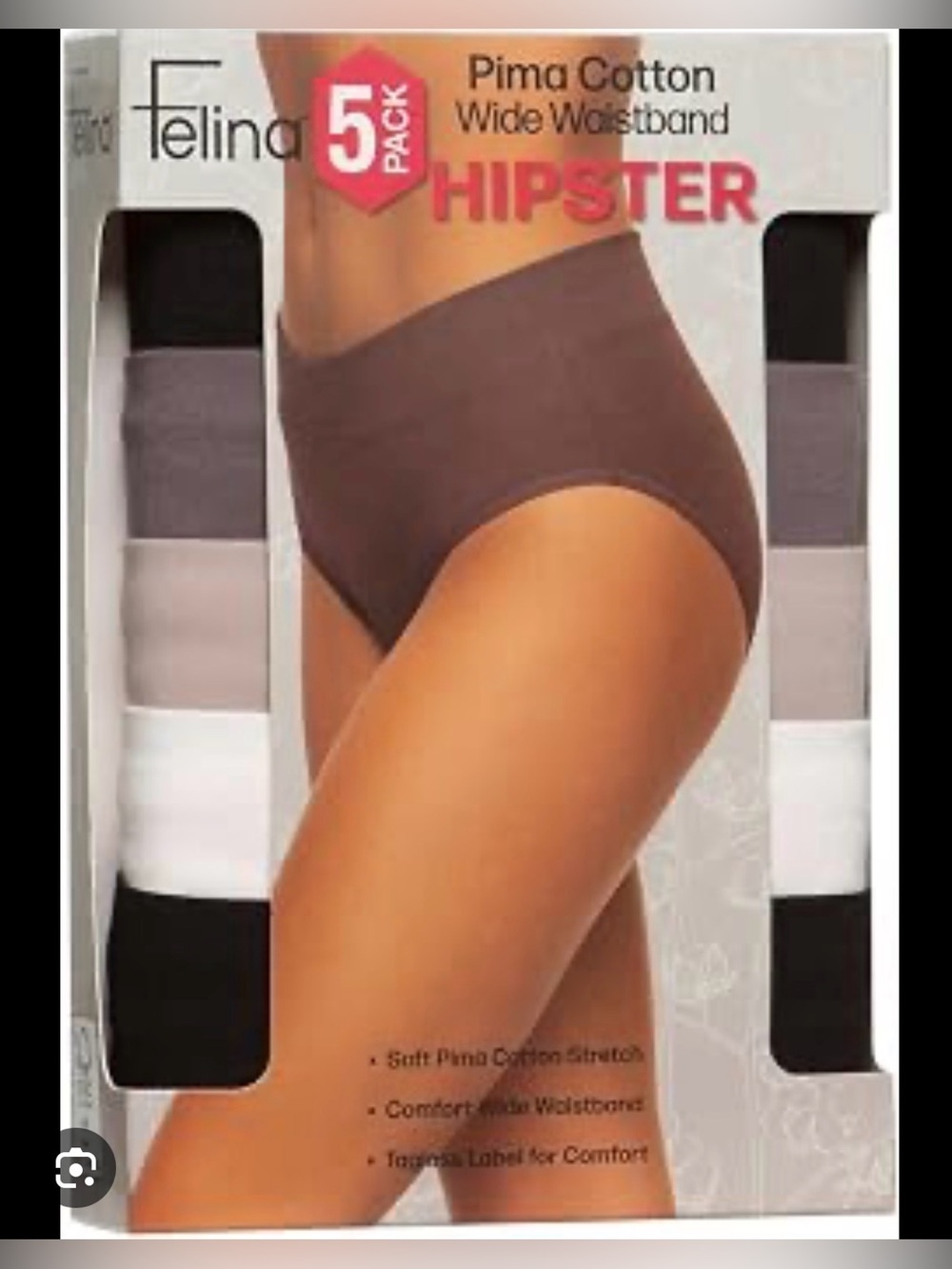 Felina Women 5pc Pima Cotton Wide Waistband Hipster (Size: S)
